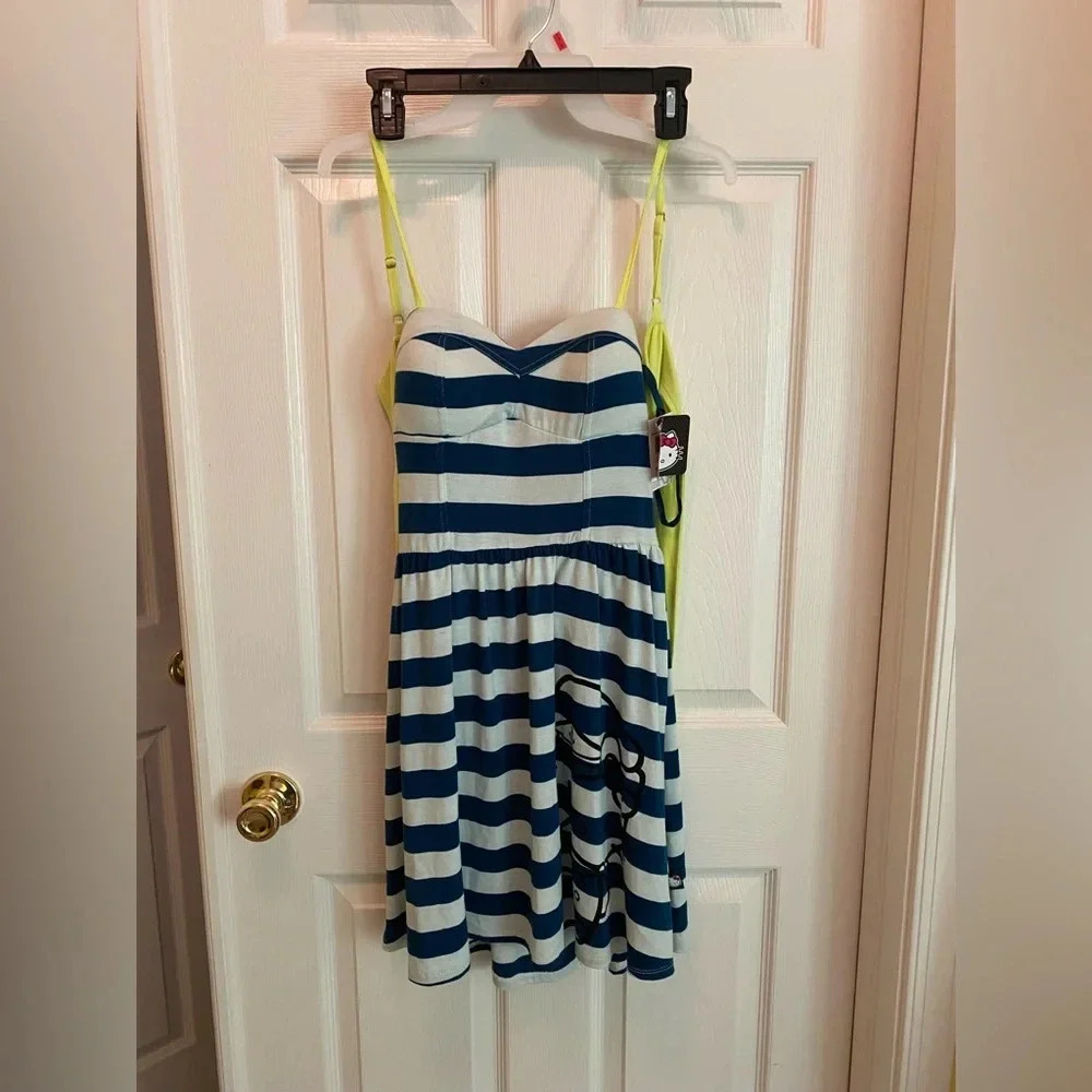 Sanrio Hello Kitty Sailor Sleeveless Jersey Mini Dress Blue Stripes Tie Back